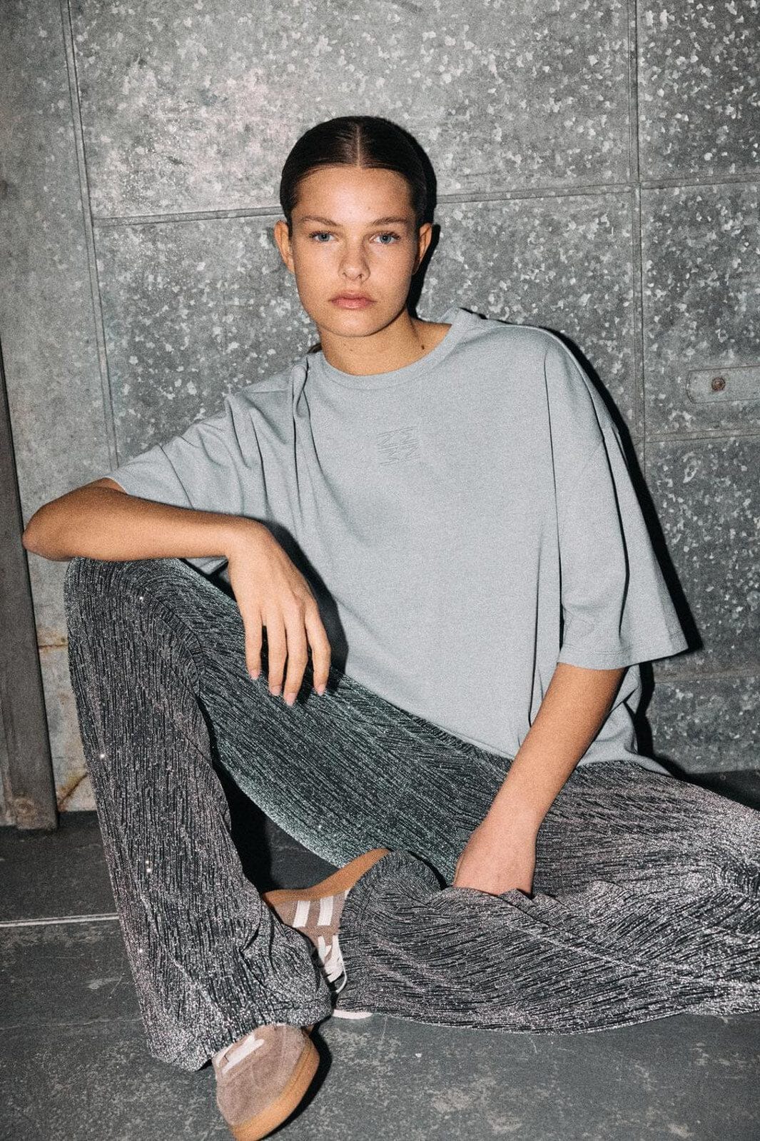 Noisy May - Nmnadine Glitter Embos T-Shirt - 4764934 Light Grey Melange Silver Lurex