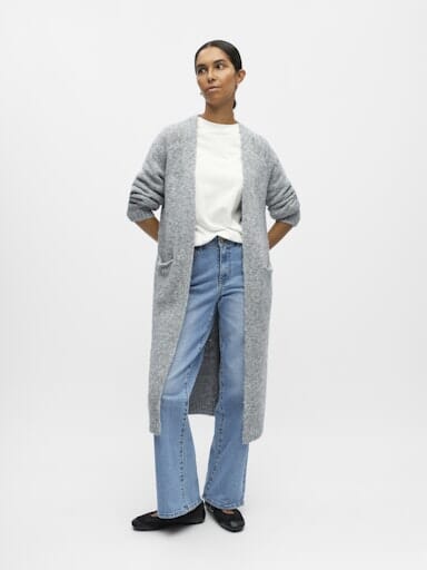 Object - Objmilu Ls Lo Long Knit Cardigan - 4789463 Medium Grey Melange Cardigans