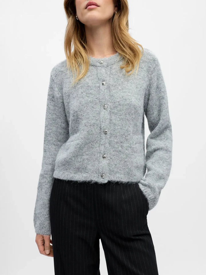 Object - Objsaggia Re L/S Knit Cardigan - 4859656 Medium Grey Melange Cardigans