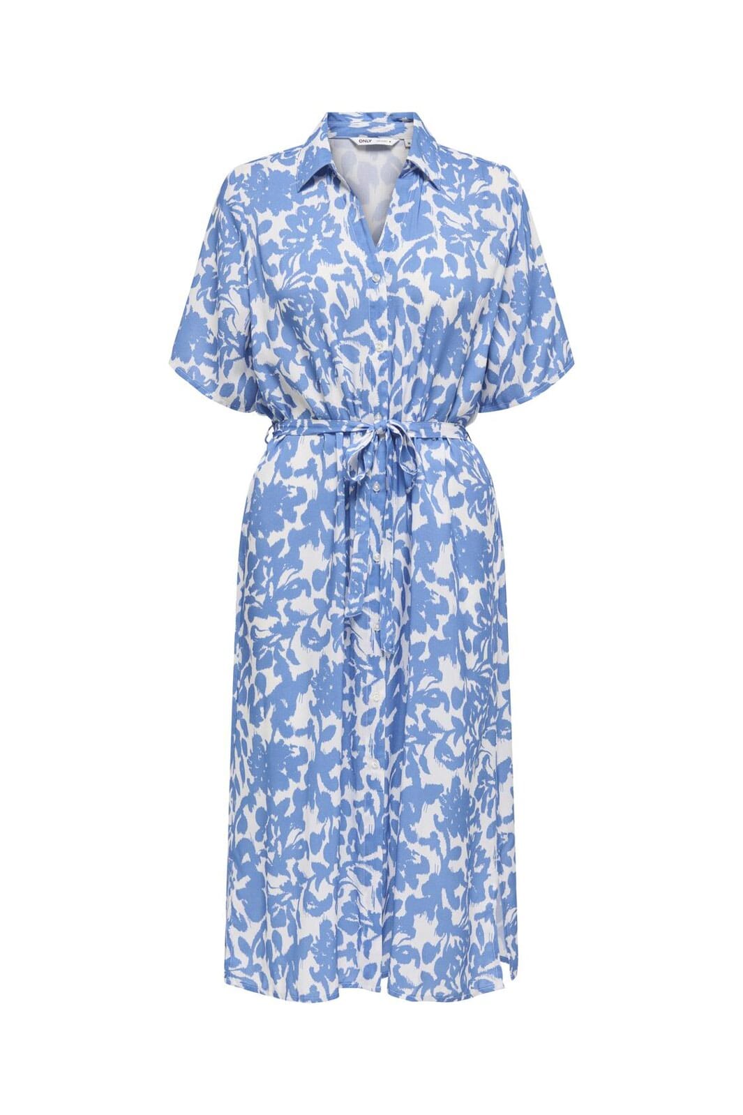 Only - Asmin S/S Shirt Dress - 4865074 Cloud Dancer Tania Flower Nebulas Blue