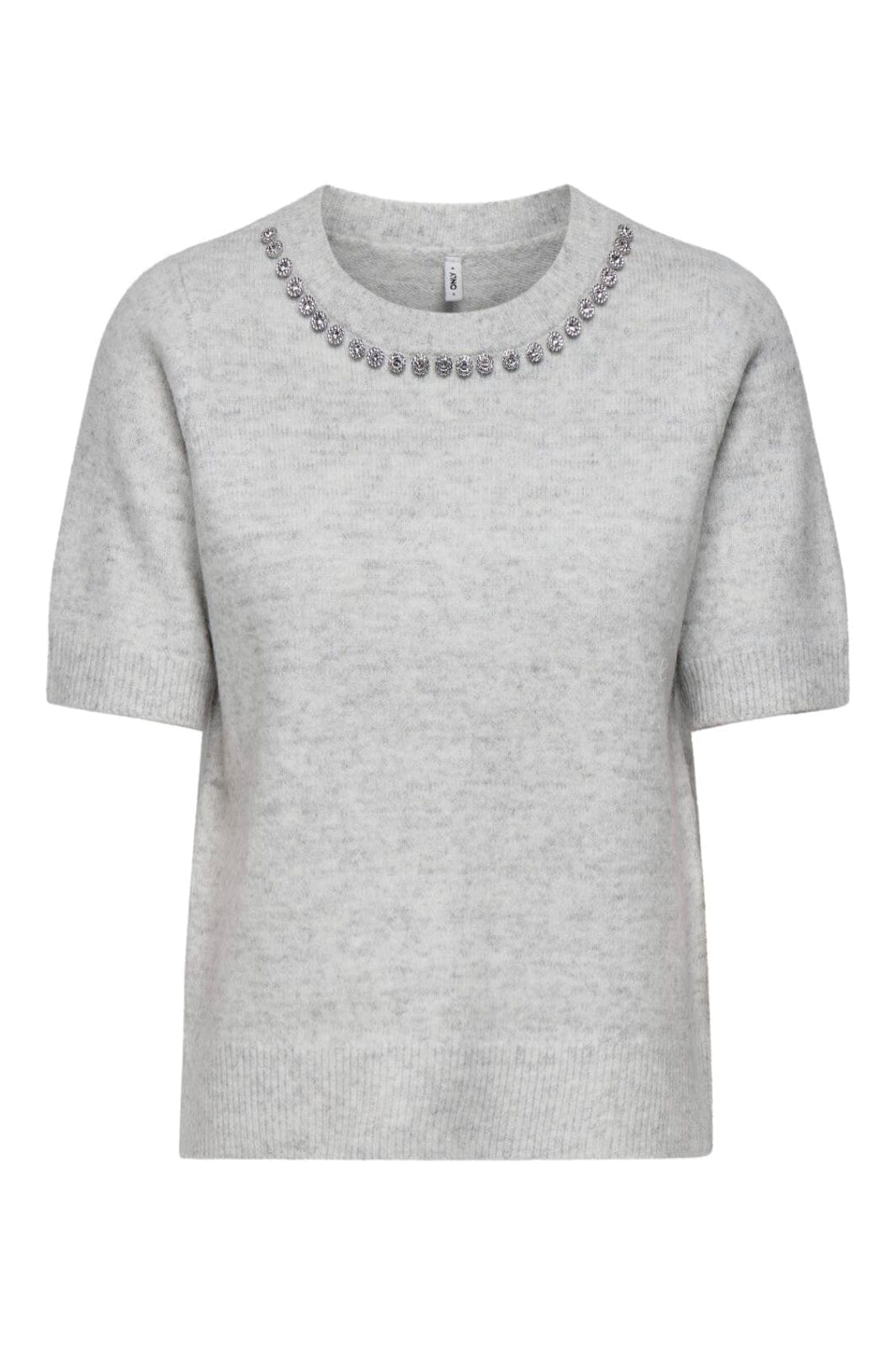 Only - Onlabby Life Ss Bling Top O-Neck Knt - 4894600 Light Grey Melange Silver Bling T-shirts