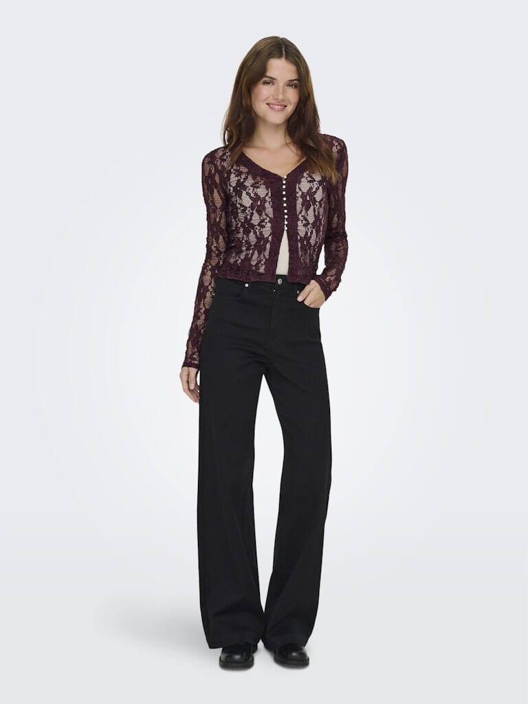 Only - Onlalba L/S V-Neck Lace Top - 4907612 Decadent Chocolate Bluser