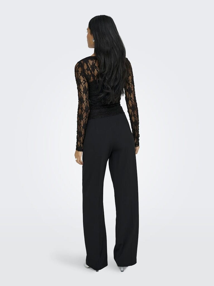 Only - Onlalba L/S V-Neck Lace Top - 4957011 Black Bluser