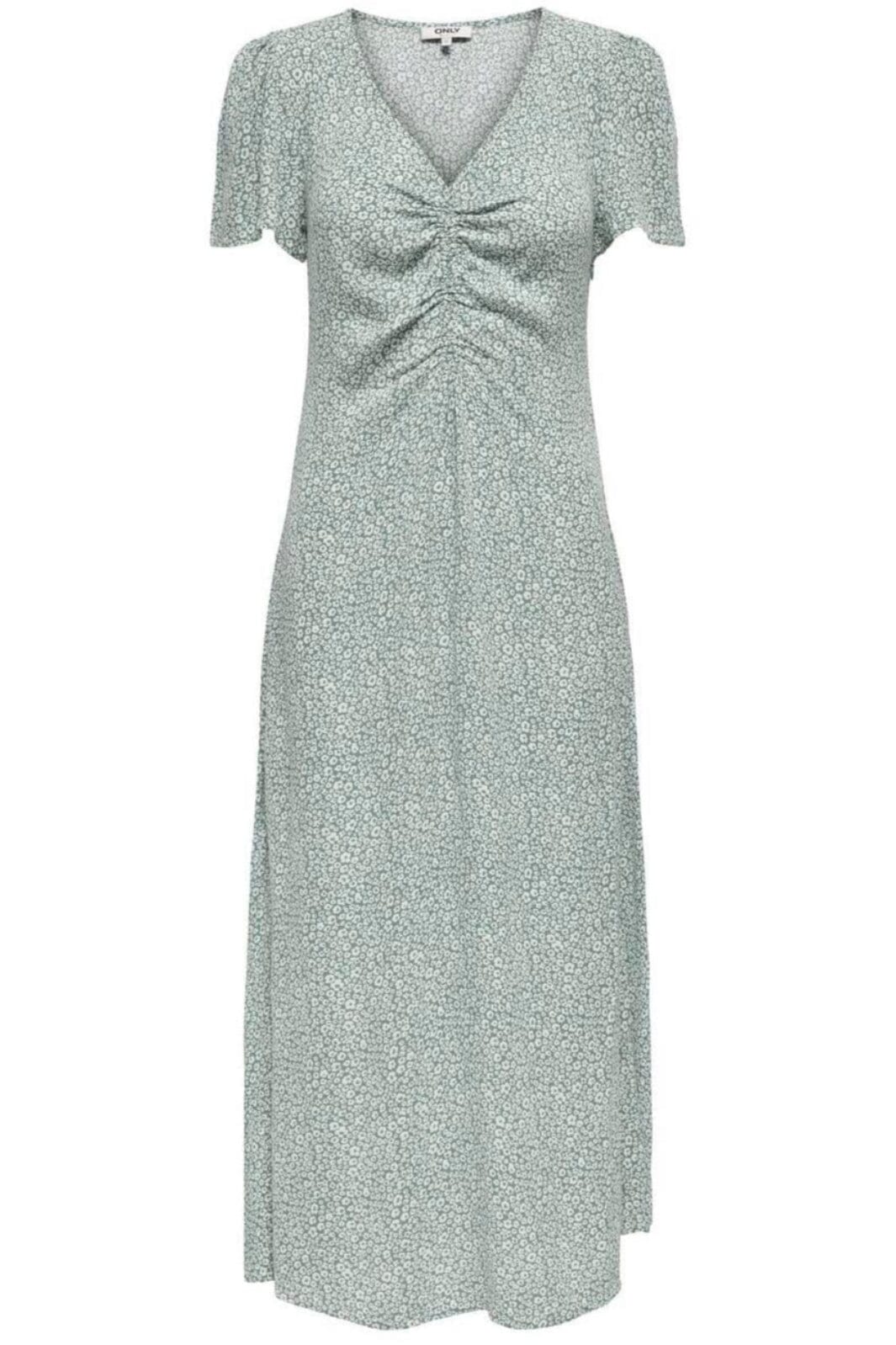 Only - Onlancona Ss V-Neck Dress Moch - 4823866 Lily Pad W Cloud Dancer Kjoler