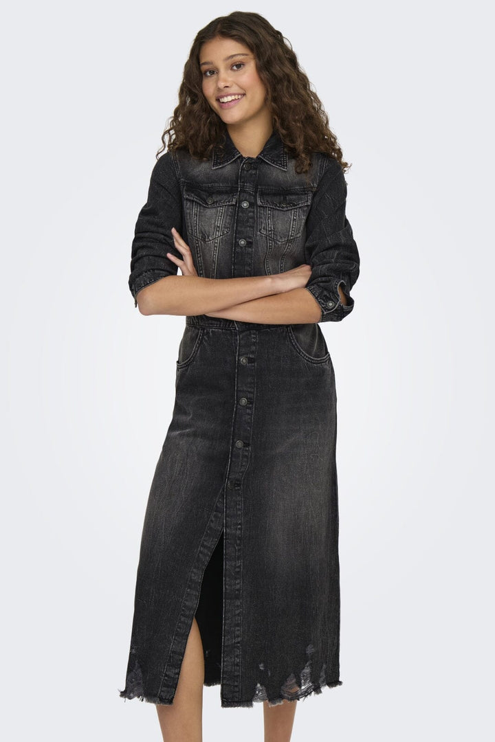 Only - Onlbroadway Ls Long Dress Red Akm - 4596262 Grey Denim Kjoler