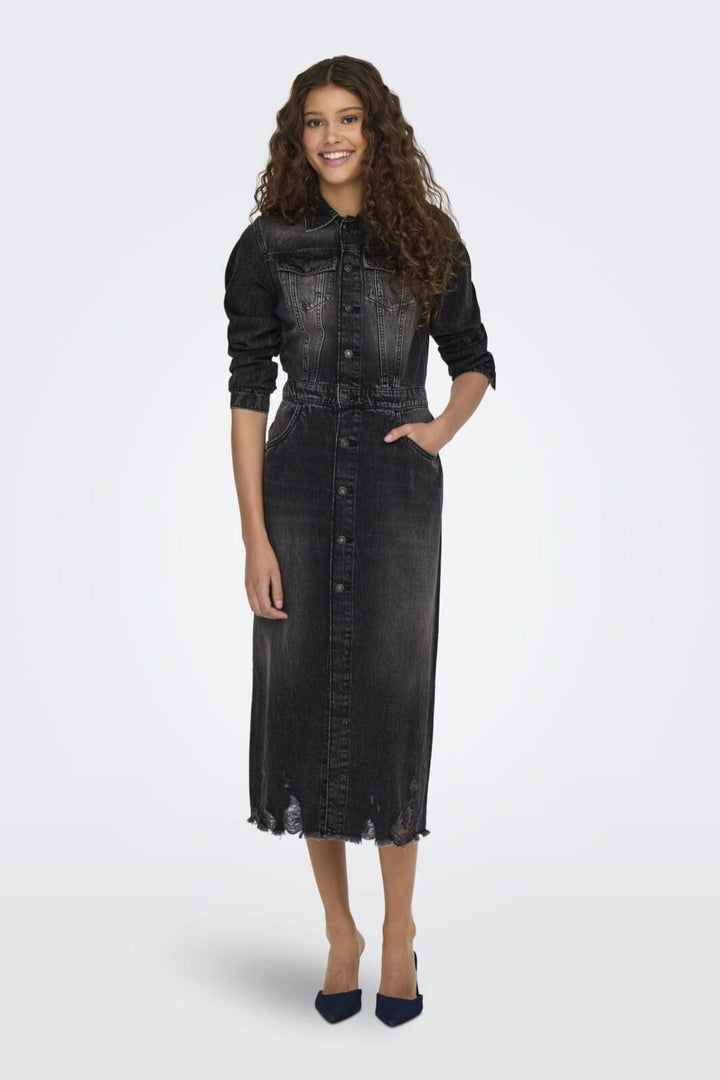 Only - Onlbroadway Ls Long Dress Red Akm - 4596262 Grey Denim Kjoler