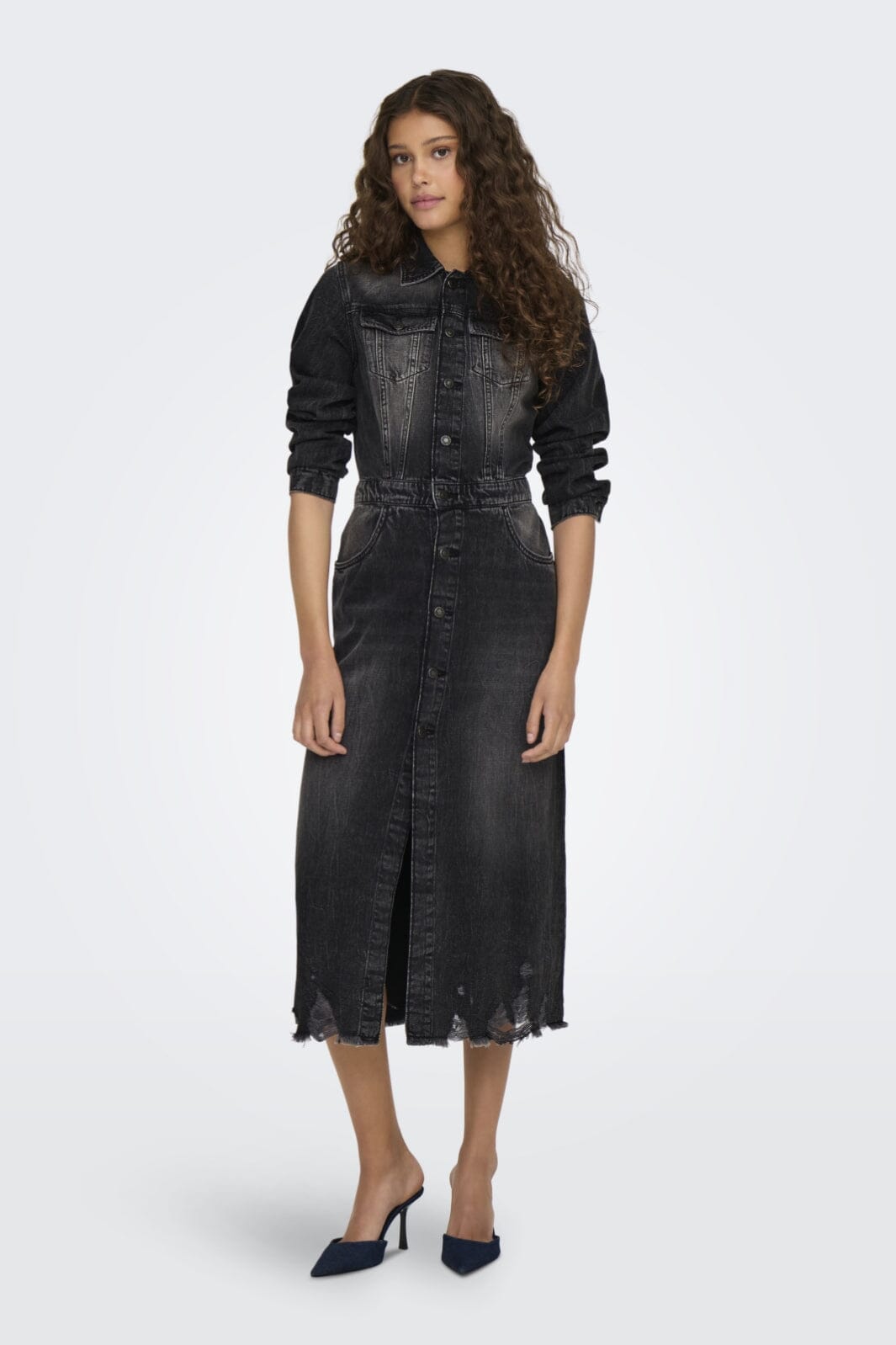 Only - Onlbroadway Ls Long Dress Red Akm - 4596262 Grey Denim Kjoler