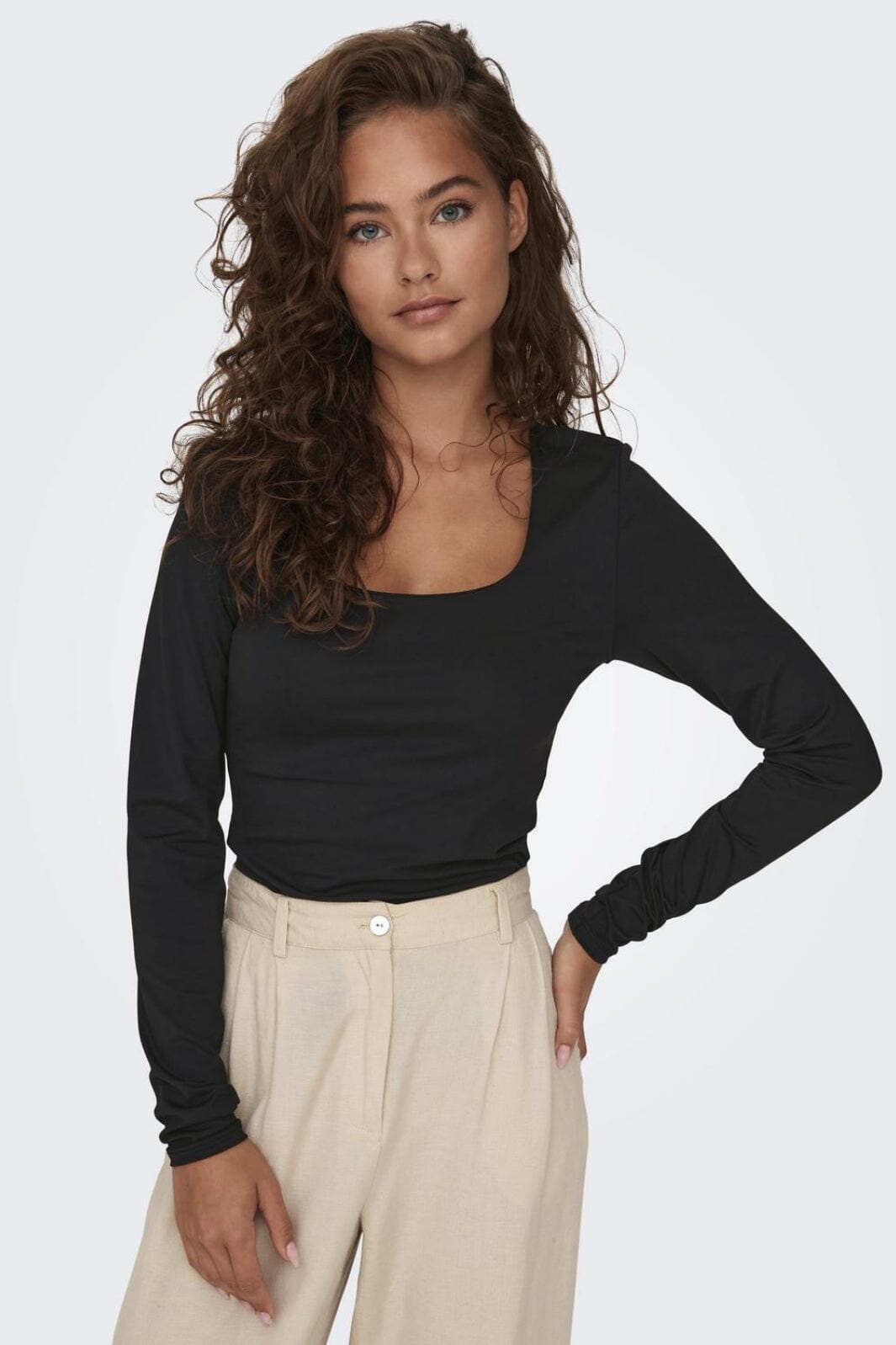 Only - Onlea L/S 2-Way Deep Neck Top - 4372227 Black Bluser