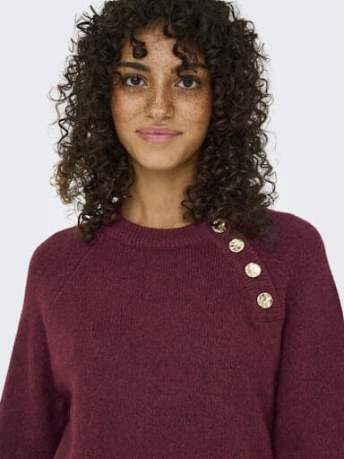 Only - Onlemma Life Ls Button Onec Dress Cc Knt - 4853471 Cabernet Melange/Gold Button Kjoler