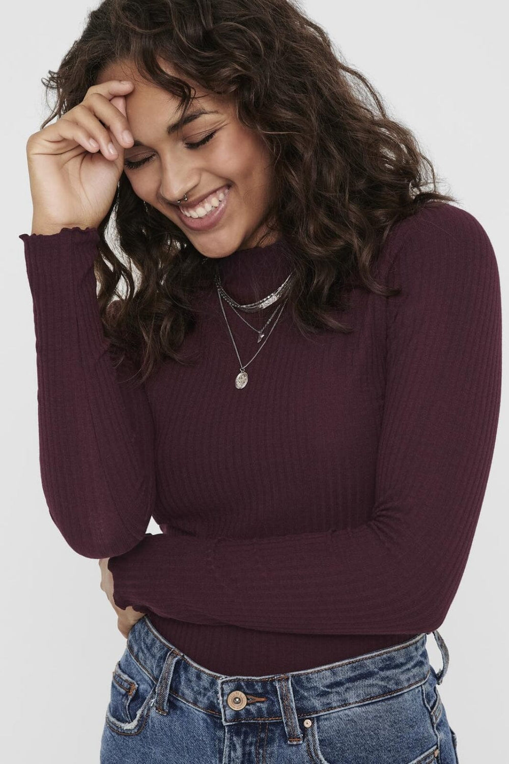 Only - Onlemma L/S High Neck Top - 3437408 Madder Brown Toppe