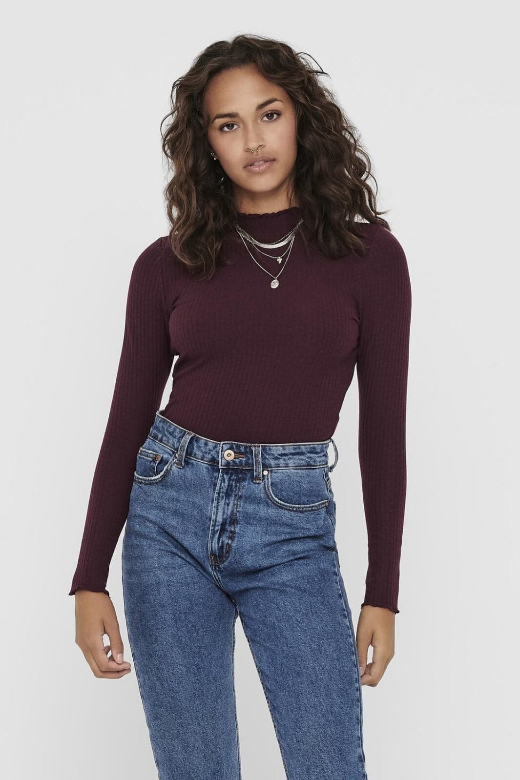 Only - Onlemma L/S High Neck Top - 3437408 Madder Brown Toppe