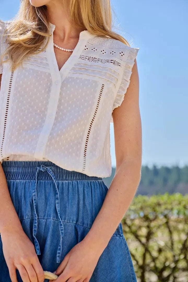 Only - Onlevelyn Sl V-Neck Top Ox - 4925952 Cloud Dancer Toppe