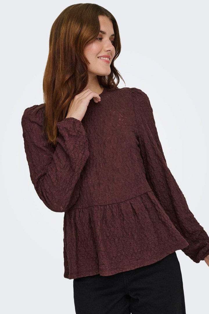 Only - Onlgiavanna L/S Peplum Top - 4915823 Decadent Chocolate