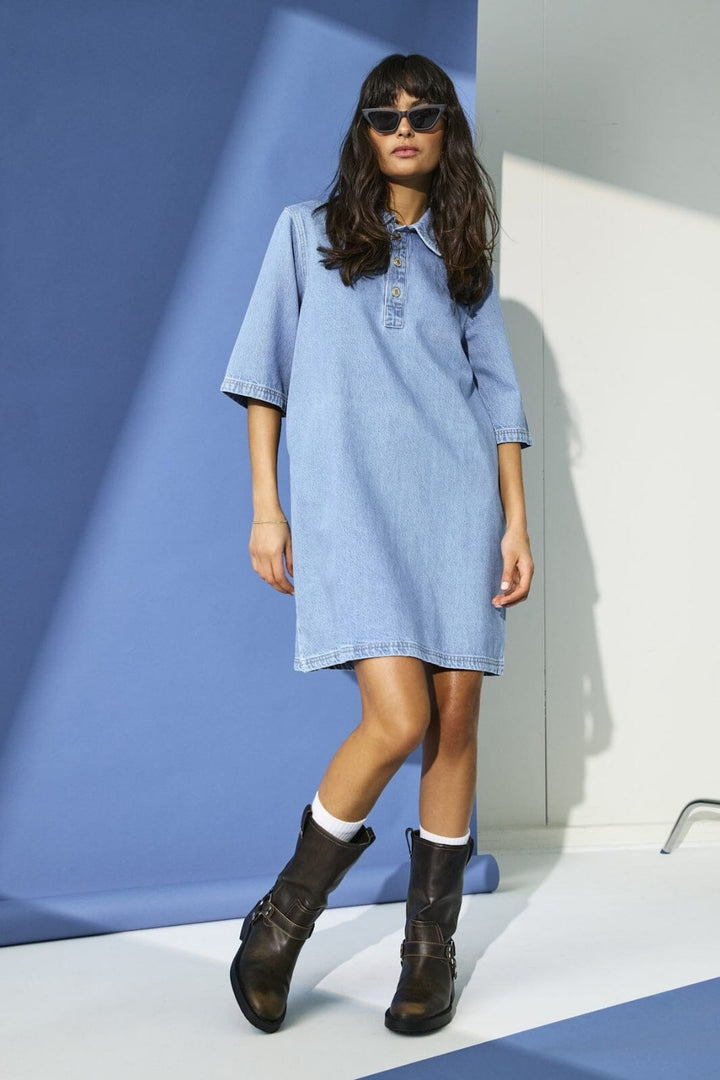 Only - Onlgry S/S Dress Azg - 4622385 Light Blue Denim Kjoler