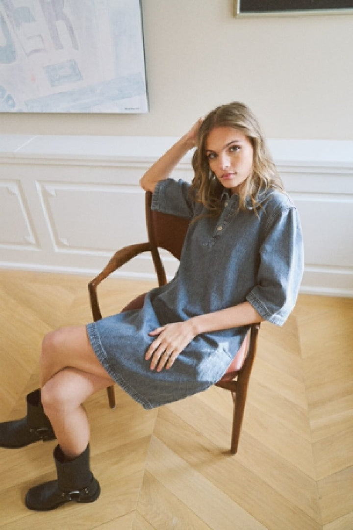 Only - Onlgry S/S Dress Azg - 4622386 Grey Denim Kjoler