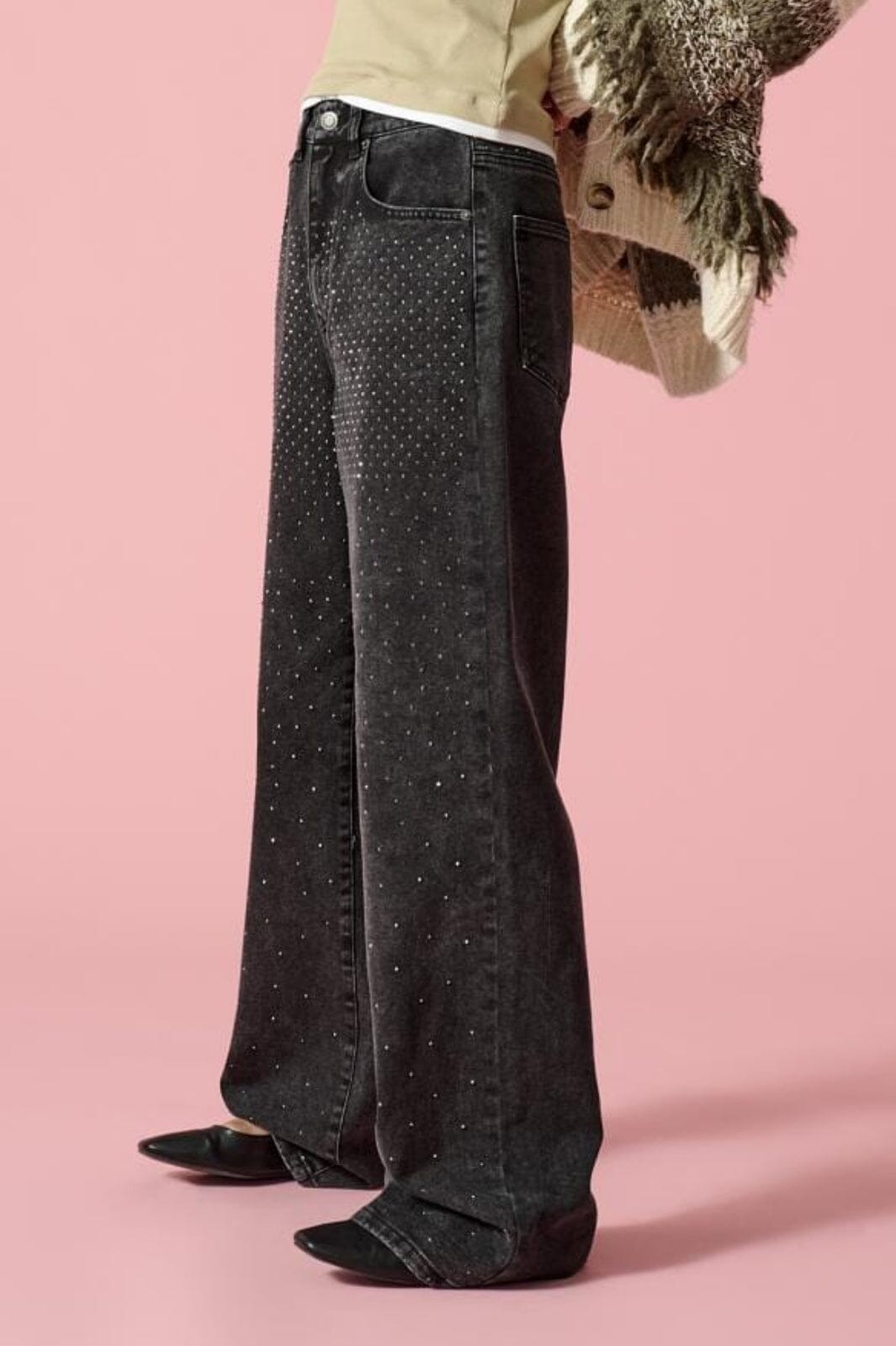 Only - Onlhope Rhinestone Wide - 4619429 Washed Black Jeans