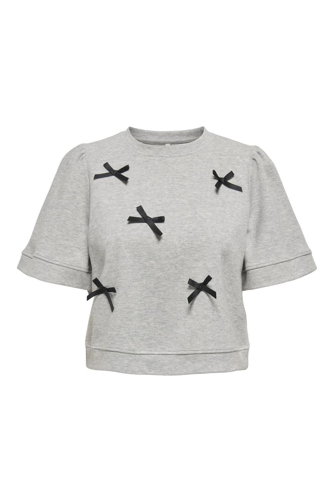 Only - Onljenny S/S O-Neck Bow Box Ub Swt - 4800799 Light Grey Melange Small Black Bows