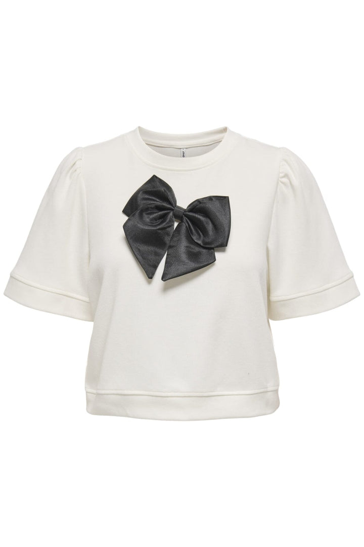 Only - Onljenny S/S O-Neck Bow Box Ub Swt - 4897187 Cloud Dancer Black Bow