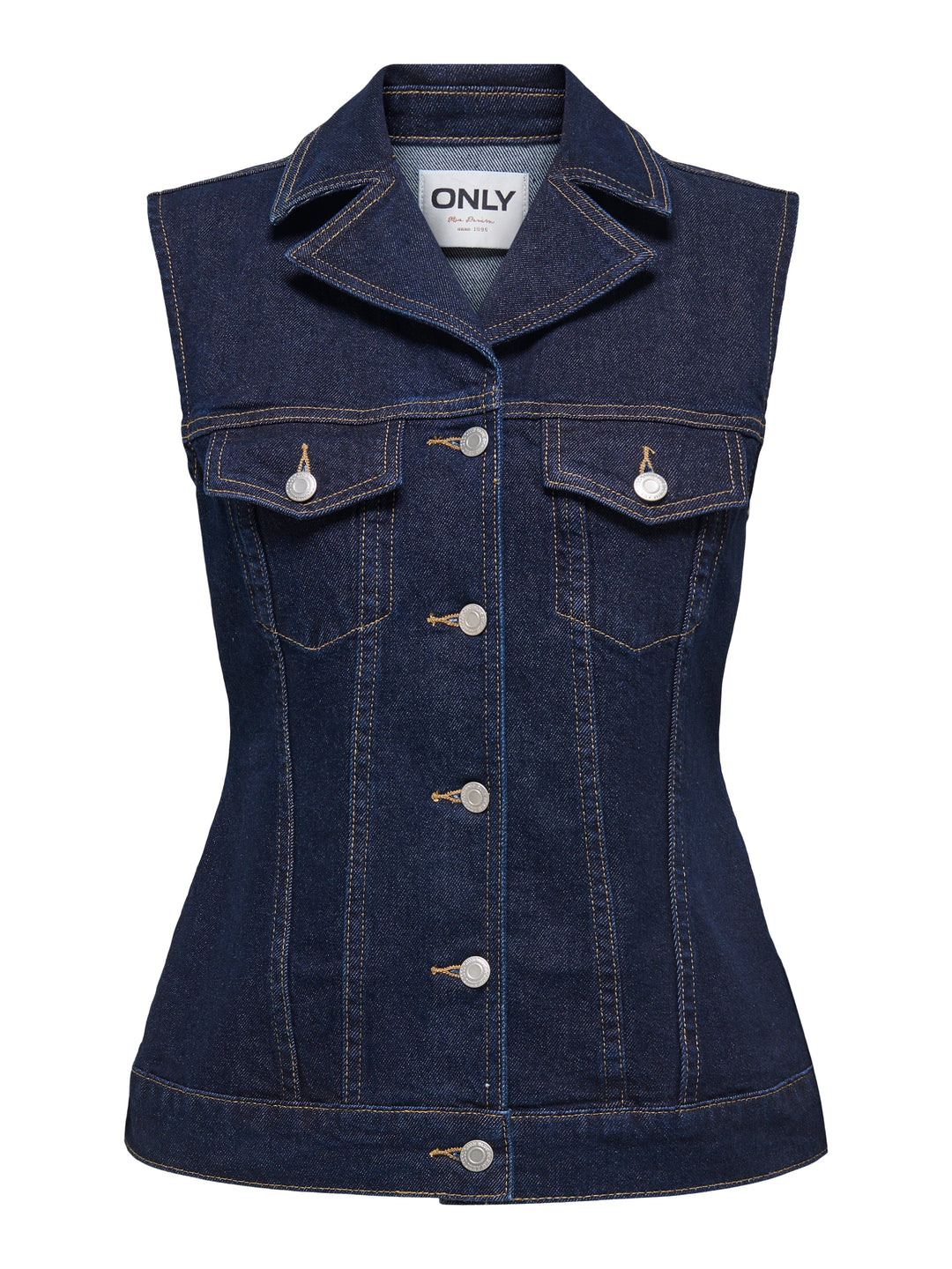 Only - Onljoana Rinse Waistcoat Mae - 4847339 Dark Blue Denim Rinse Veste