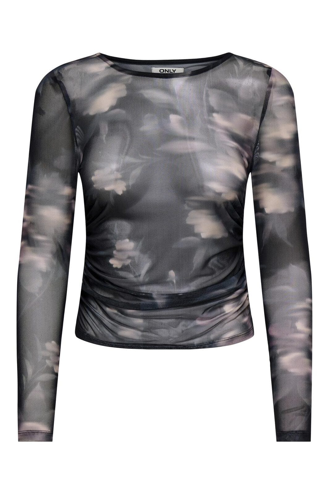 Only - Onlkaya Life Ls Ruching Mesh Top - 4850576 Twilight Mauve Diffused Floral