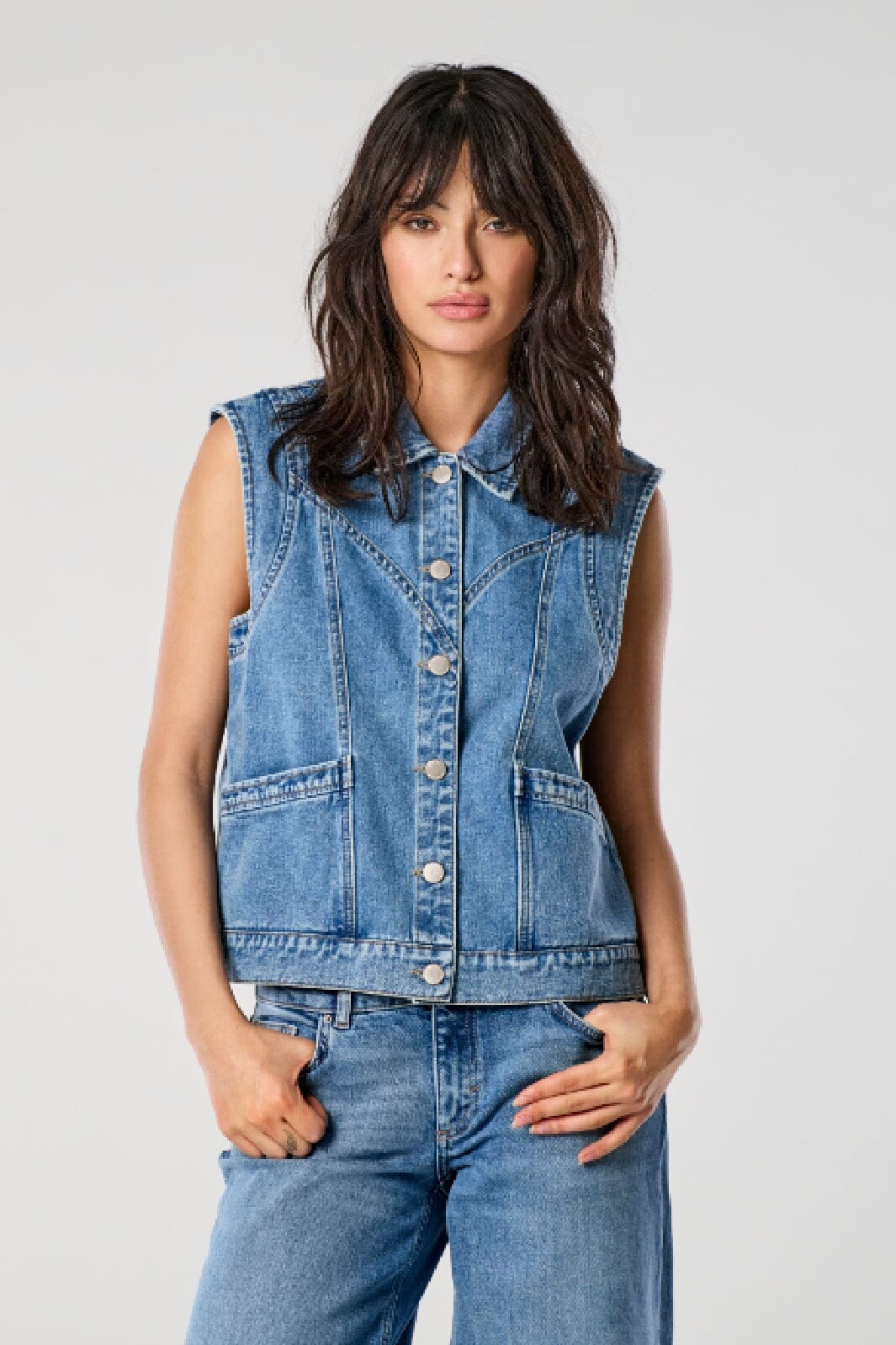 Only - Onlkennedy Sl Waistcoat - 4072086 Medium Blue Denim Veste