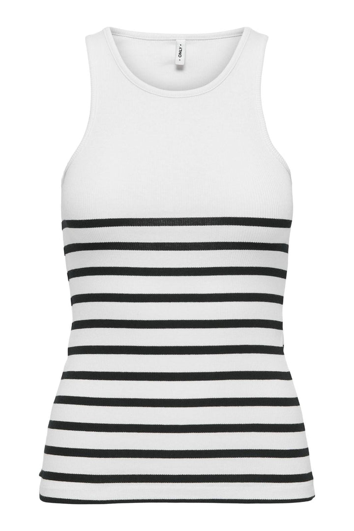 Only - Onlkenya Rib Stripe Tank Top - 4452882 Bright White Black Toppe