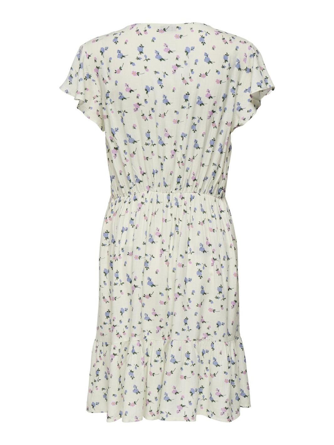 Only - Onlliva S/S Short Dress - 4885605 Cloud Dancer Liva Flower