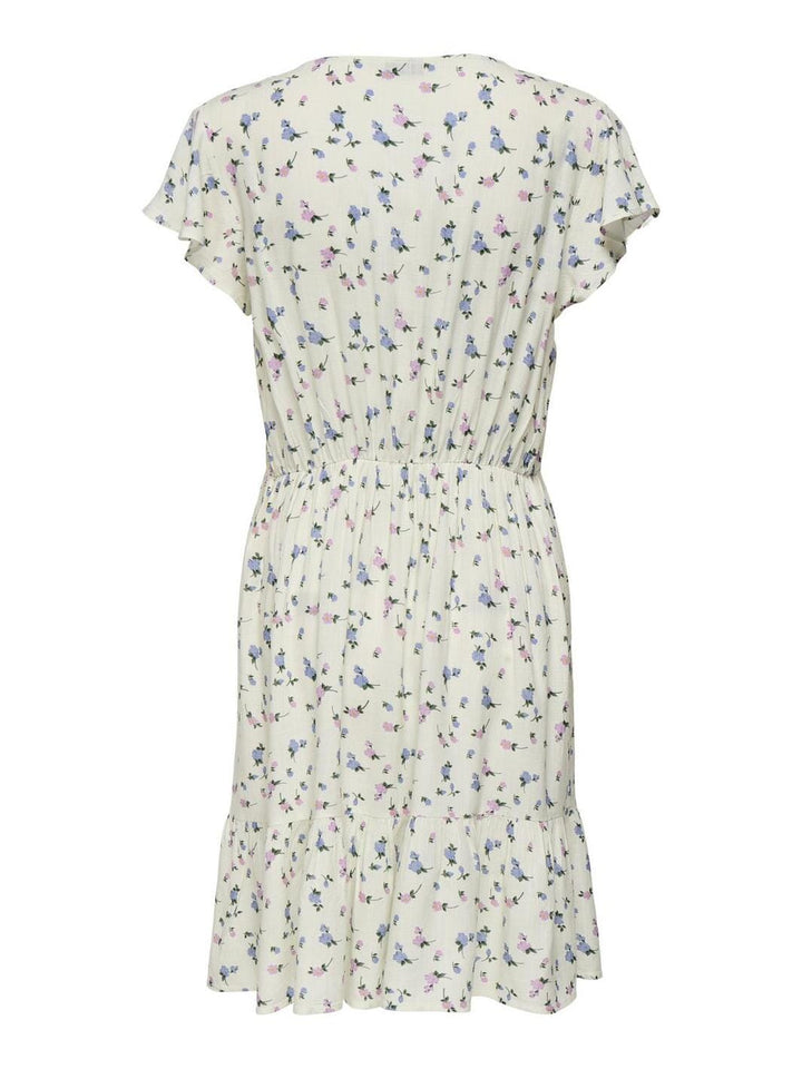 Only - Onlliva S/S Short Dress - 4885605 Cloud Dancer Liva Flower