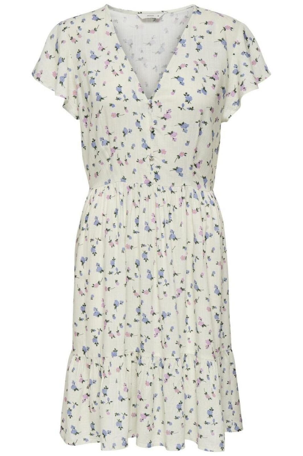 Only - Onlliva S/S Short Dress - 4885605 Cloud Dancer Liva Flower Kjoler