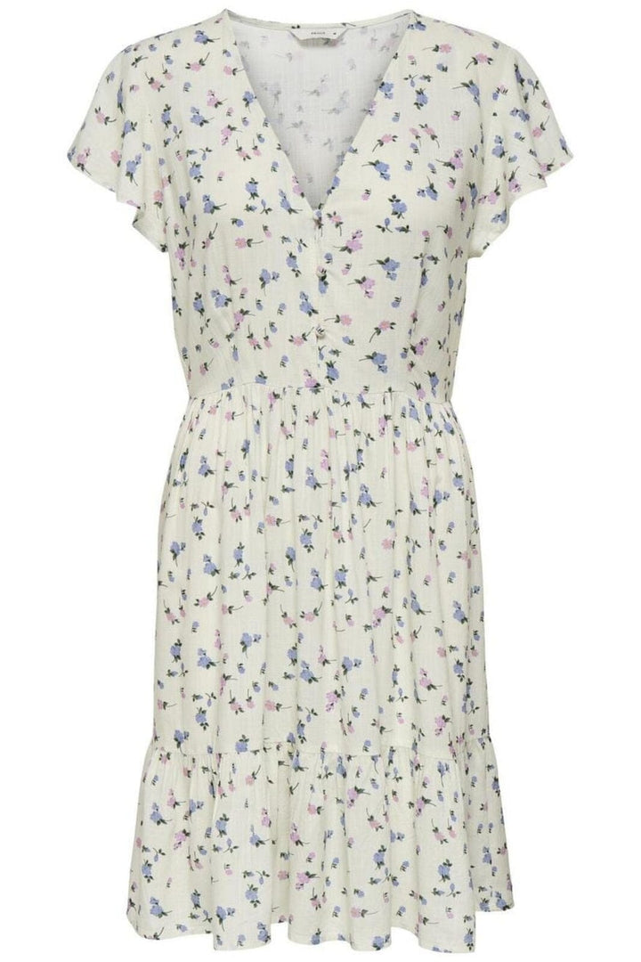 Only - Onlliva S/S Short Dress - 4885605 Cloud Dancer Liva Flower Kjoler