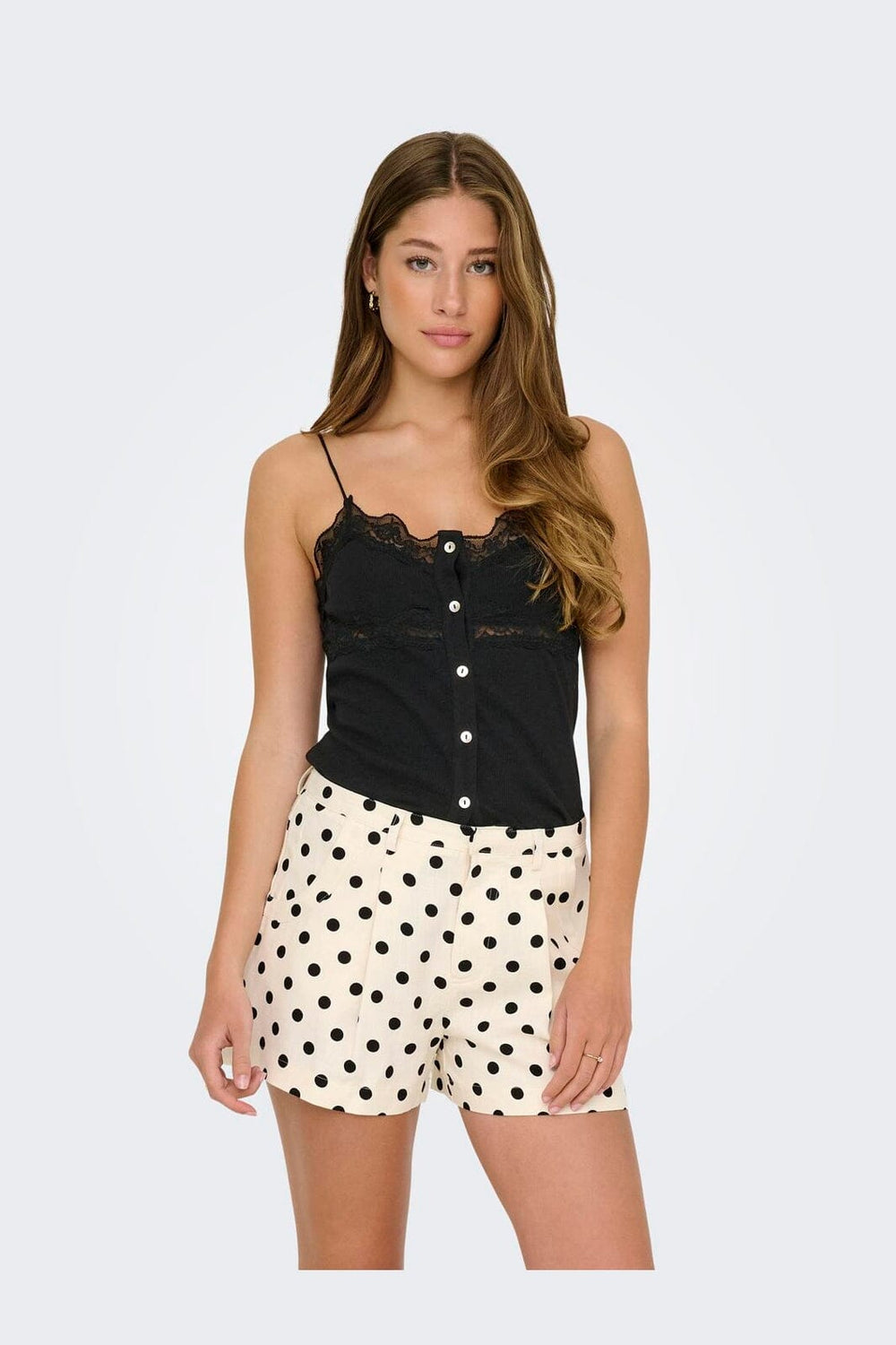 Only - Onllukka Rib Mix Lace Singlet - 4907978 Black