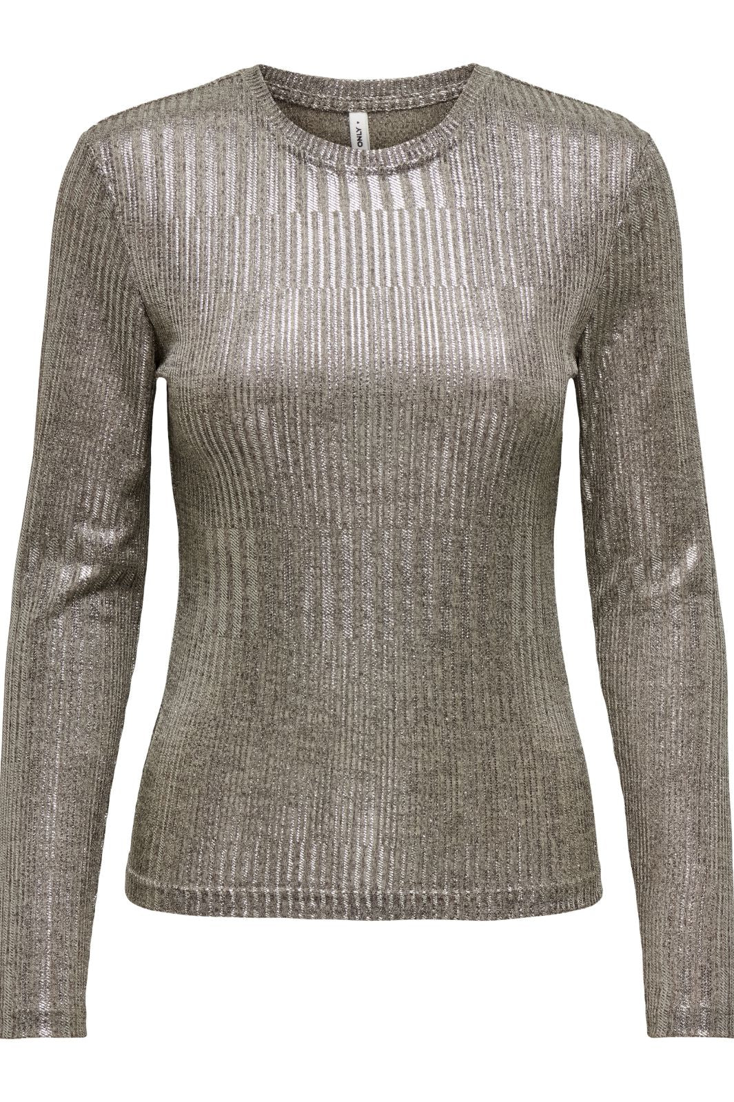 Only - Onlmirinda L/S O-Neck Top - 4602126 Humus Melange + Silver Metallic Bluser