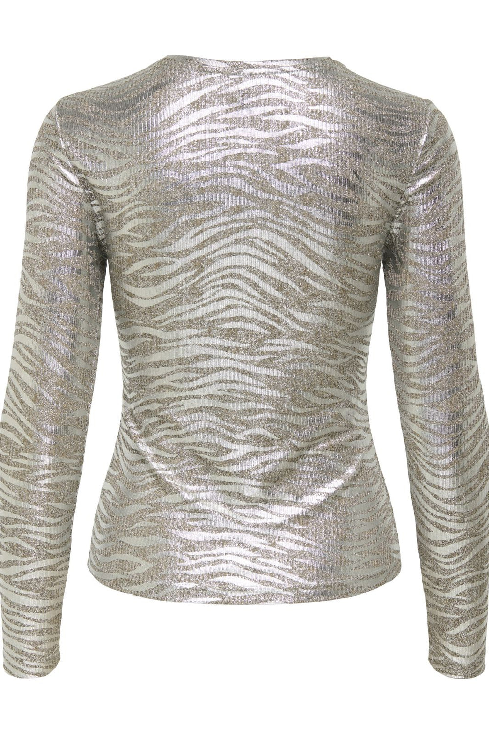 Only - Onlmirinda L/S O-Neck Top - 4892879 Humus Melange+Zebra Silver Metallic Bluser