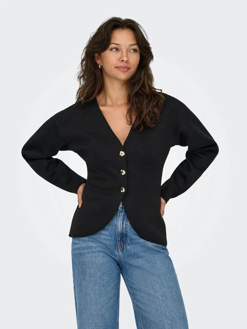 Only - Onlnaomi L/S Cardigan Swt - 4912045 Black Gold Buttons Cardigans