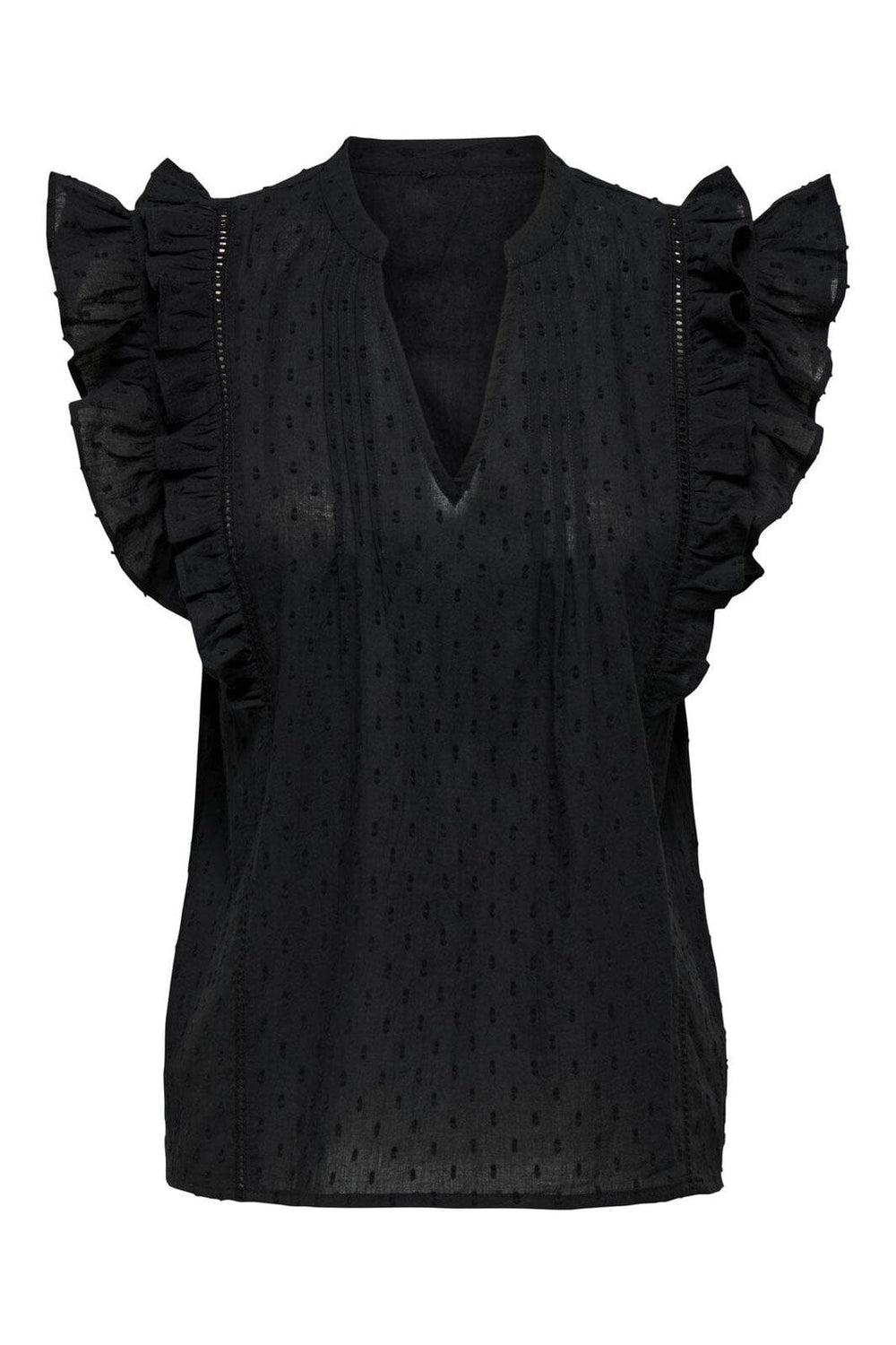 Only - Onlraina S/L V-Neck Ruffle Top Ox - 4925990 Black