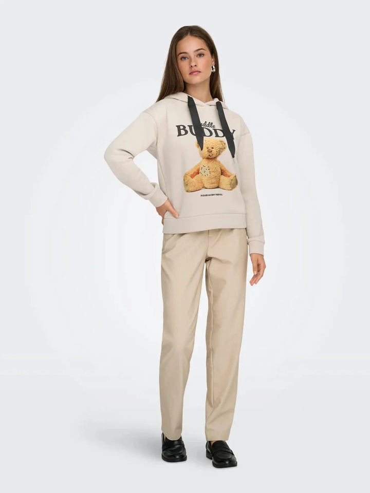 Only - Onlricky L/S Hood Box Swt - 4924854 Pumice Stone Buddy + Black Sateen Strings Sweatshirts