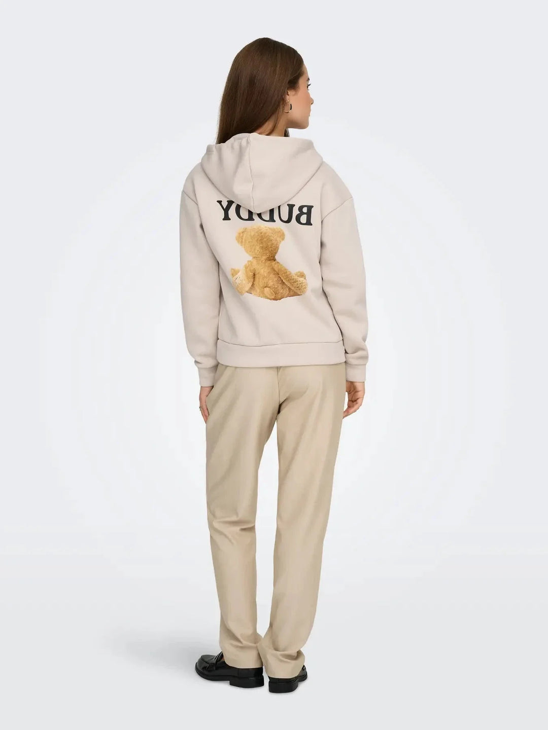 Only - Onlricky L/S Hood Box Swt - 4924854 Pumice Stone Buddy + Black Sateen Strings Sweatshirts