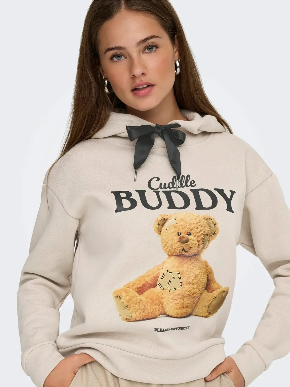 Only - Onlricky L/S Hood Box Swt - 4924854 Pumice Stone Buddy + Black Sateen Strings Sweatshirts
