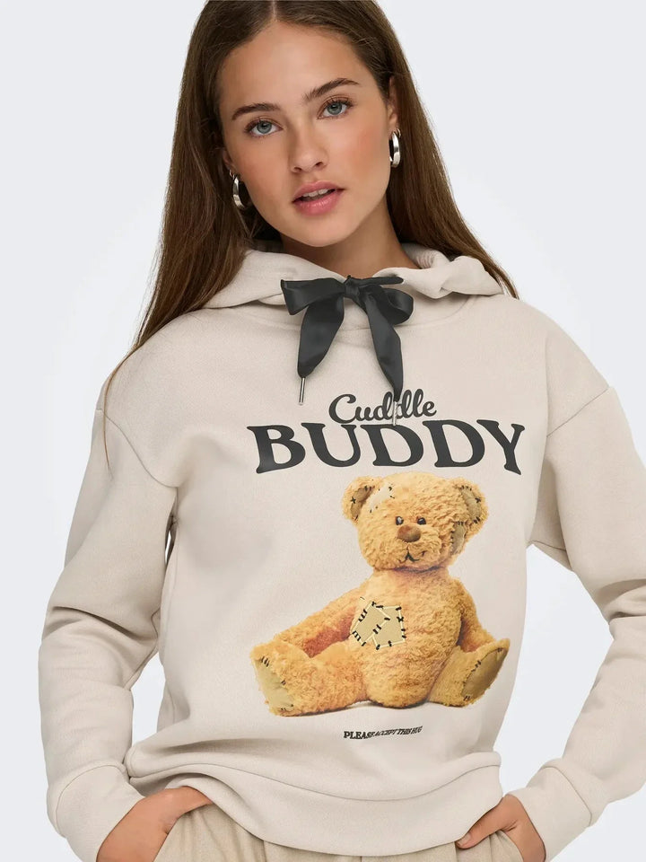 Only - Onlricky L/S Hood Box Swt - 4924854 Pumice Stone Buddy + Black Sateen Strings Sweatshirts