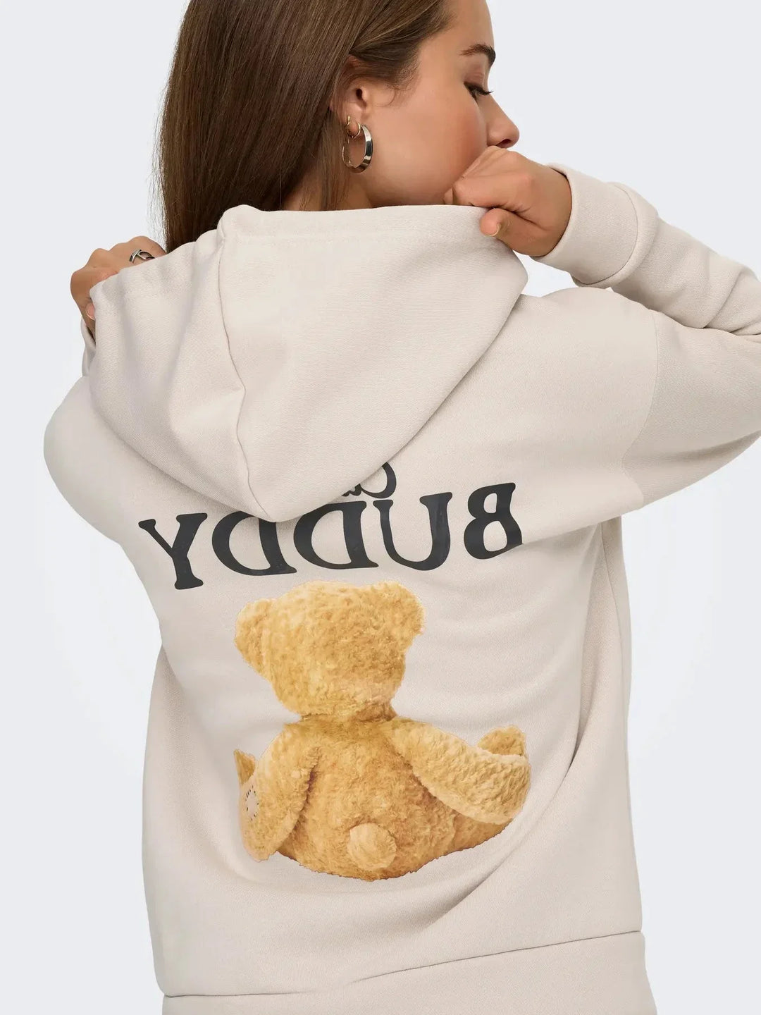 Only - Onlricky L/S Hood Box Swt - 4924854 Pumice Stone Buddy + Black Sateen Strings Sweatshirts