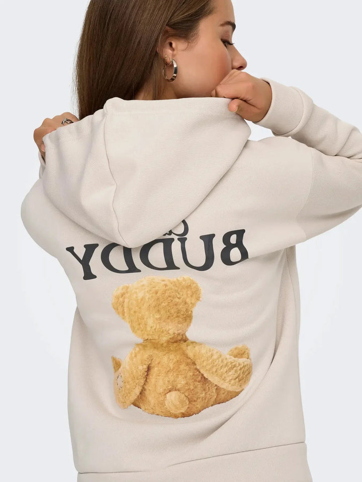 Only - Onlricky L/S Hood Box Swt - 4924854 Pumice Stone Buddy + Black Sateen Strings Sweatshirts