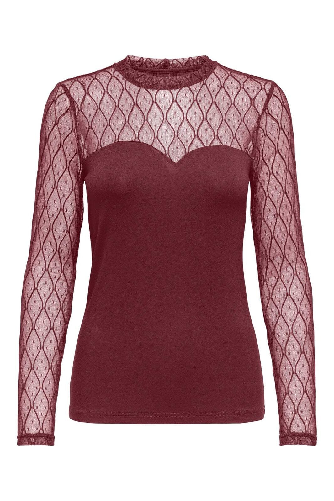 Only - Onlsalina L/S Lace Mix Top - 4928591 Cabernet