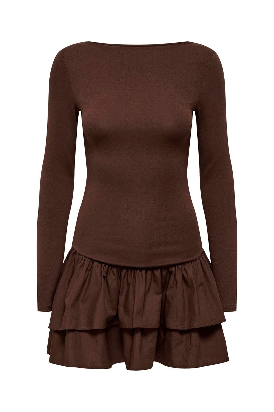 Only - Onlvega L/S Boatneck Mix Dress Box - 4978822 Chicory Coffee Chicory Coffee Woven Bottom