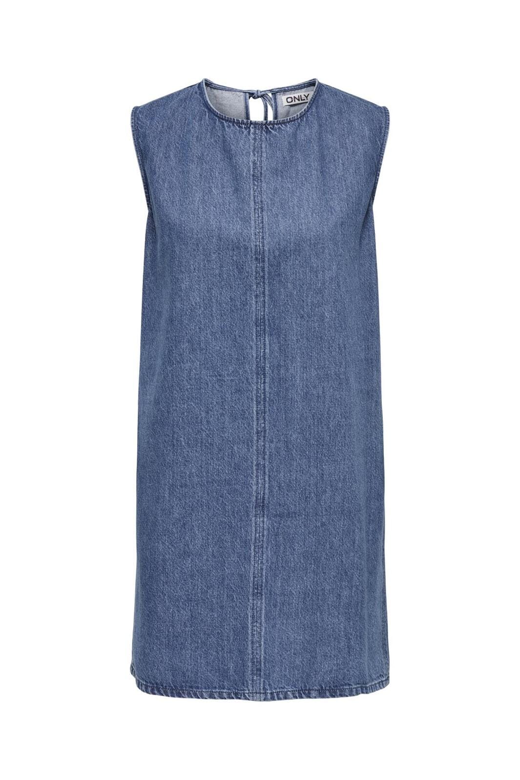 Only - Onlvigga S/L Open Back Dress Sik - 4799444 Medium Blue Denim