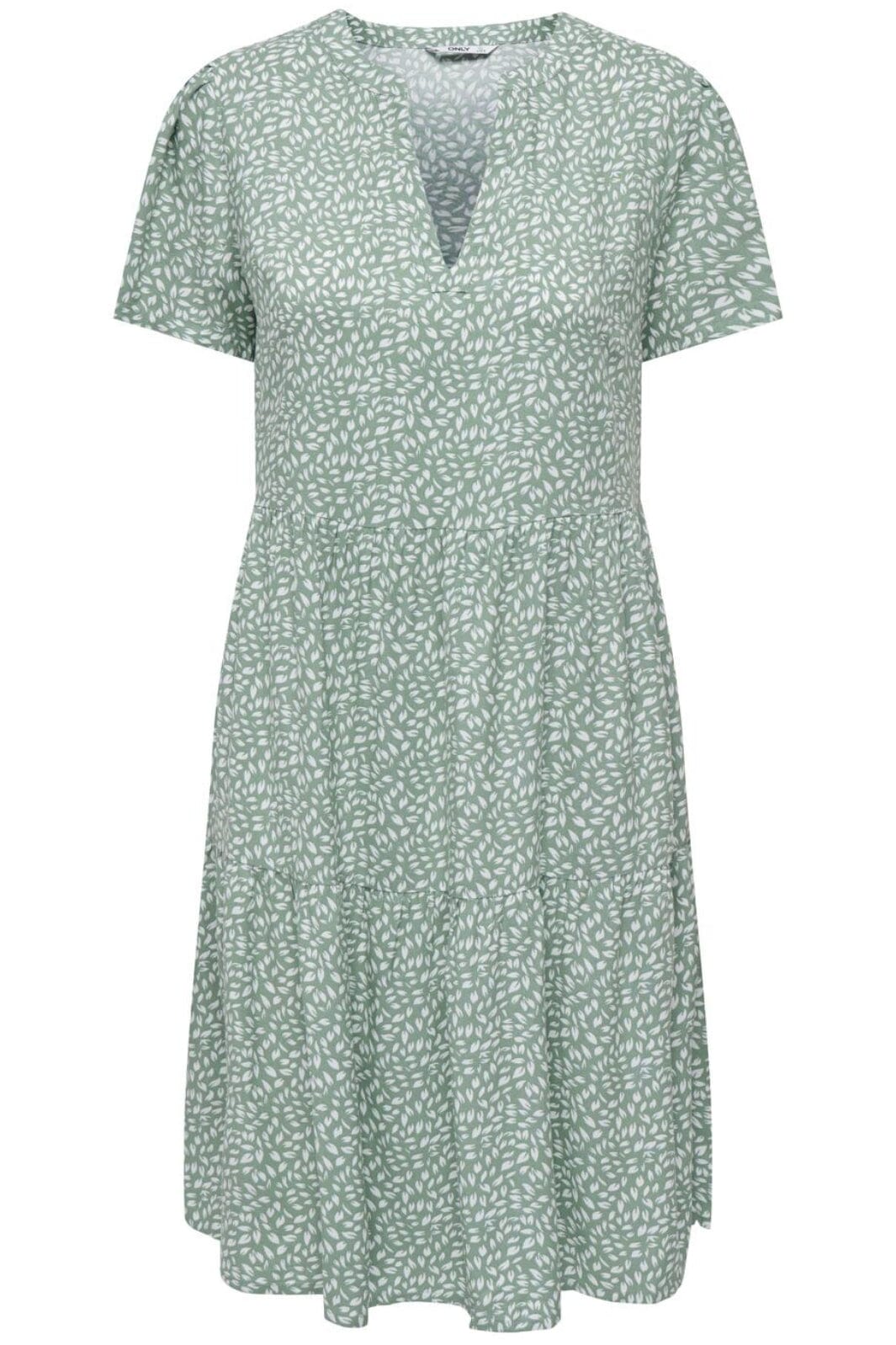 Only - Onlzally Life S/S Thea Dress 15262674 - 3936374 - Chinois Green White Leafs