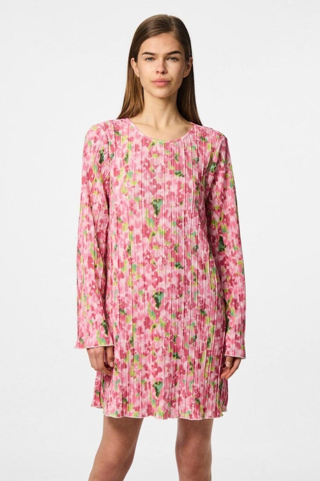 Pieces - Pcamber Ls Short Dress Kca - 4797862 Pink Cosmos Blurry Flowers