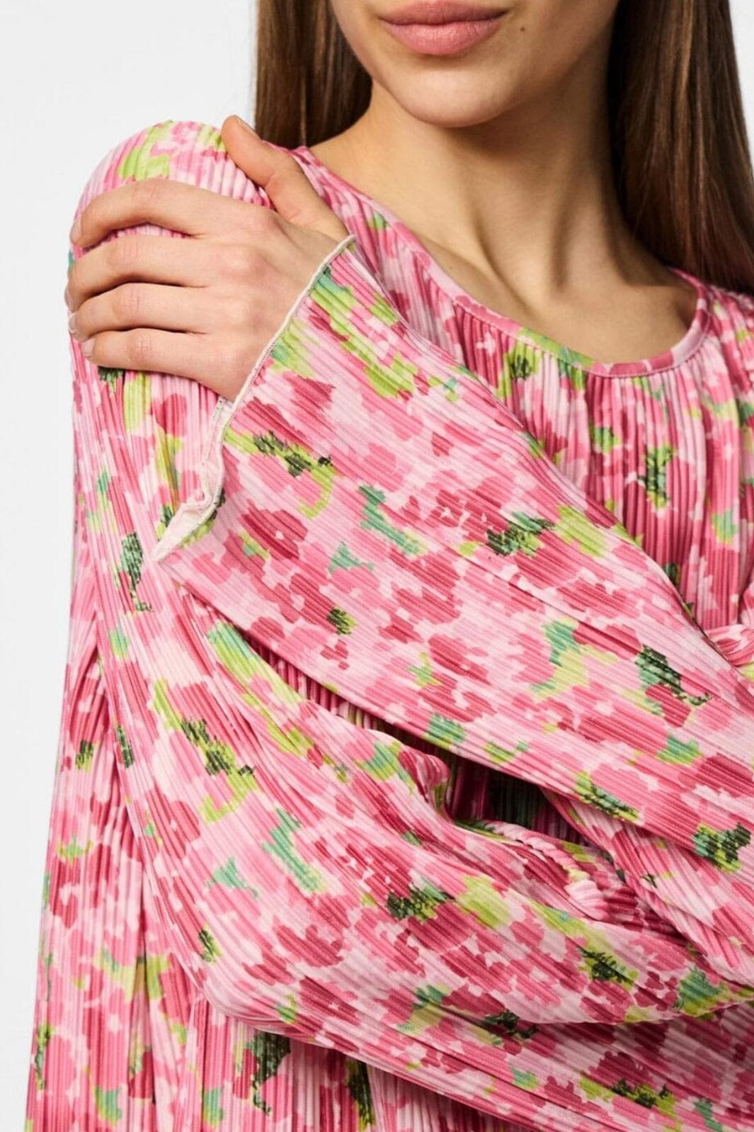 Pieces - Pcamber Ls Short Dress Kca - 4797862 Pink Cosmos Blurry Flowers