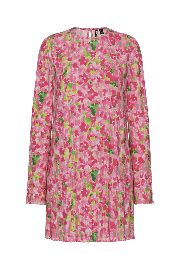 Pieces - Pcamber Ls Short Dress Kca - 4797862 Pink Cosmos Blurry Flowers
