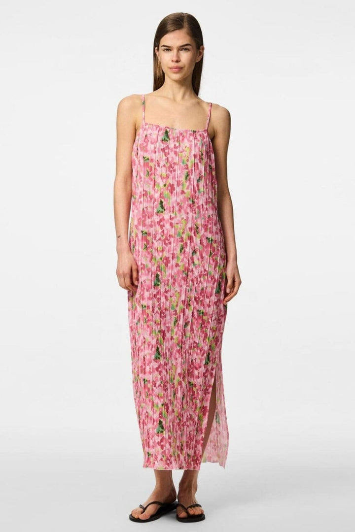 Pieces - Pcamber Sl Maxi Slip Dress Kca - 4797863 Pink Cosmos Blurry Flowers