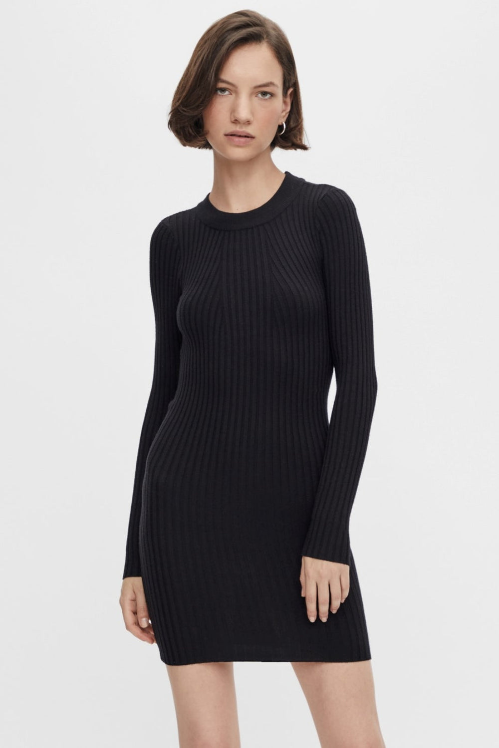 Pieces - PcCrista LS O-Neck Knit Dress - Black Kjoler